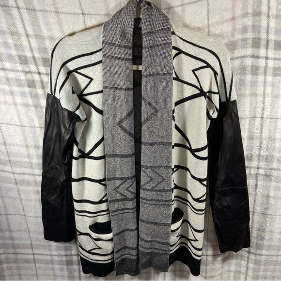 Cynthia Vincent womens cashmere cardigan M leather Ramble On Log Cabin - Picture 2 of 10